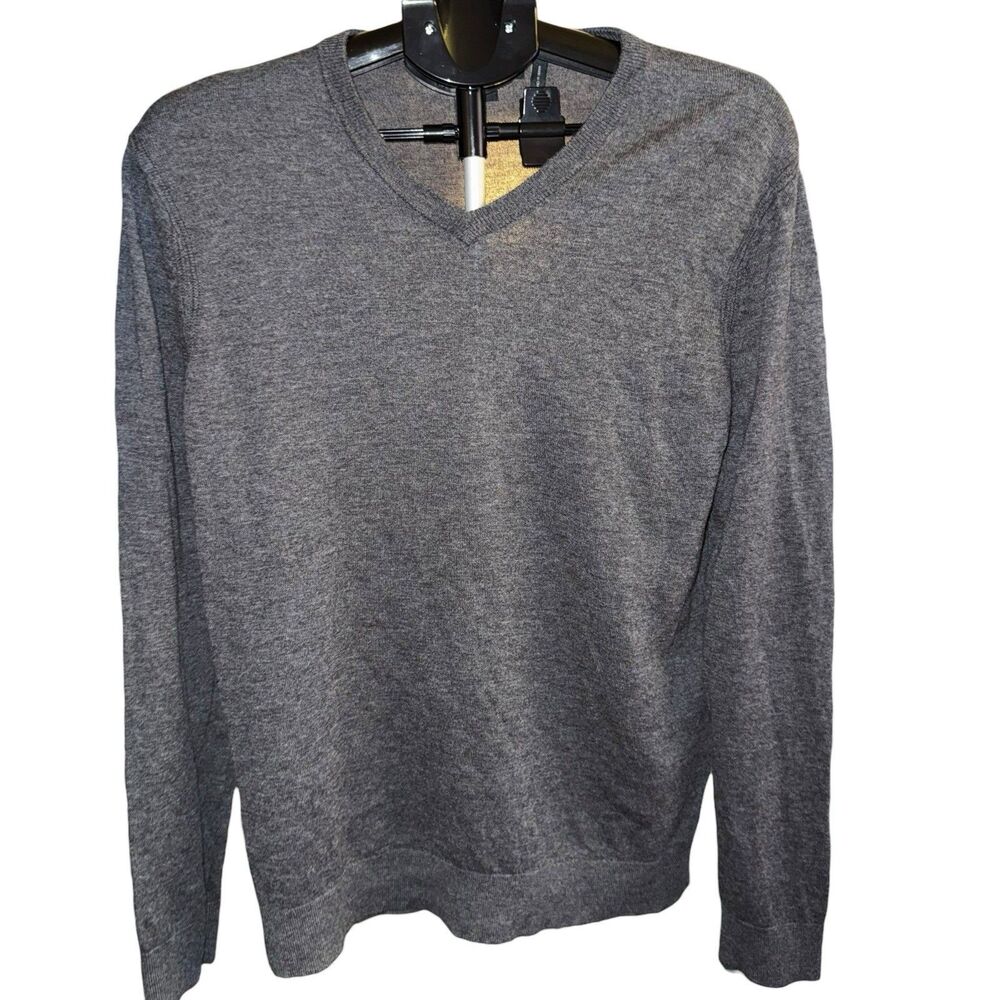 Theory Men's Classic Fit V-Neck Sweater Soft Blend Long‎ Sleeve Large Gray